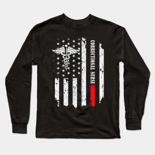 Correctional Nurse American Flag Thin Line Nursing Long Sleeve T-Shirt